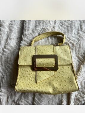 Yellow Ostrich Pattern Handbag with Statement Buckle